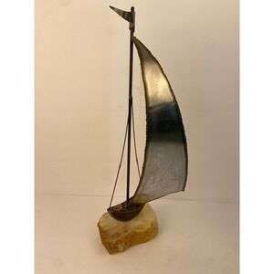 15" DeMott Sailboat Sculpture Brass Copper Quartz Mid Century Modern Brutalist